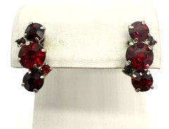 Vintage Coro Earrings Dark Red Glass Drop Prong Set Stones Screwback Signed