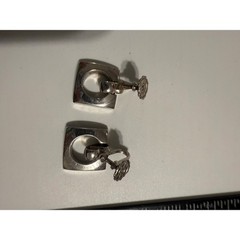 Vintage Silver Tone Geometric Square Cutout Screw Back Earrings Minimalist