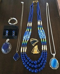 Lot Mix Lapis Lazuli 925 Chain Banded Agate Pendants Monet Earrings Necklace
