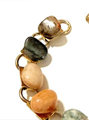 Vintage Semi Precious Stone Bracelet Polished Agate Gold Tone Links Statement 7″