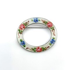 Lamode Sterling by Mode Art Vintage Pink and Blue Floral Enamel Circle Pin