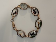 HORSES & MORE INTAGLIO REVERSE PAINT ANTIQUE BRACELET 7 INCHES