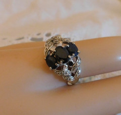 Ross Simons Sterling Silver Black Spinel Diamond Accented Ring 925 Size 10