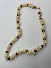 Lot 2 Pc Vtg Chunky Necklaces Blue Silver & White & Shell w Faux Amber Nuggets