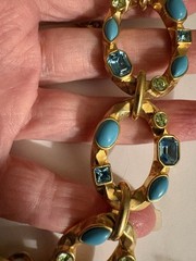 FAB! VINTAGE GRAZIANO GOLD TONE COLLAR NECKLACE WITH RHINESTONES & CABOCHONS