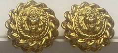 Nice Quality Gold Tone 1.50” VTG Circular Clip-On Earrings Roaring Lion Face EUC