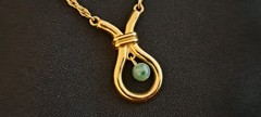 Vintage Crown Trifari Gold Tone Faux Green Jade Dangle Bead Necklace