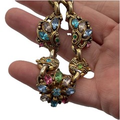 Vintage Barclay Signed Rhinestone Floral Bib Necklace Multicolor Statement