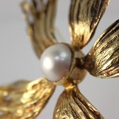 Vtg MCM Sterling Modernist Flower Brooch Mabe Pearl Gold Vermeil 5″ 71g Signed