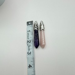 Vintage Silver Tone Amethyst Rose Quartz Crystal Pendant Lot – 2pc