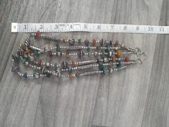 Vintage Silver Stone Necklace Beaded 3 Strand 18 inches