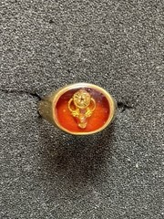 Vintage Elk/Deer Motif Signet Ring – 14K Gold & Carnelian – Size 11.25 (TJ1419)