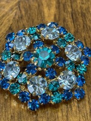 2 Austria Signed Brooches. AB Crystal And Multi Color Blue. Mid Century