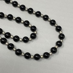 Beaded Stone Necklace Black Gemstone Endless Chakra Energy Silver Tone Spacer