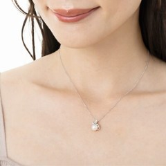 New Cat Natural Pearl Diamond silver necklace Made in Japan gift ladies