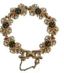 Vintage Barclay Faux Emerald Rhinestone Choker Necklace & Bracelet Set