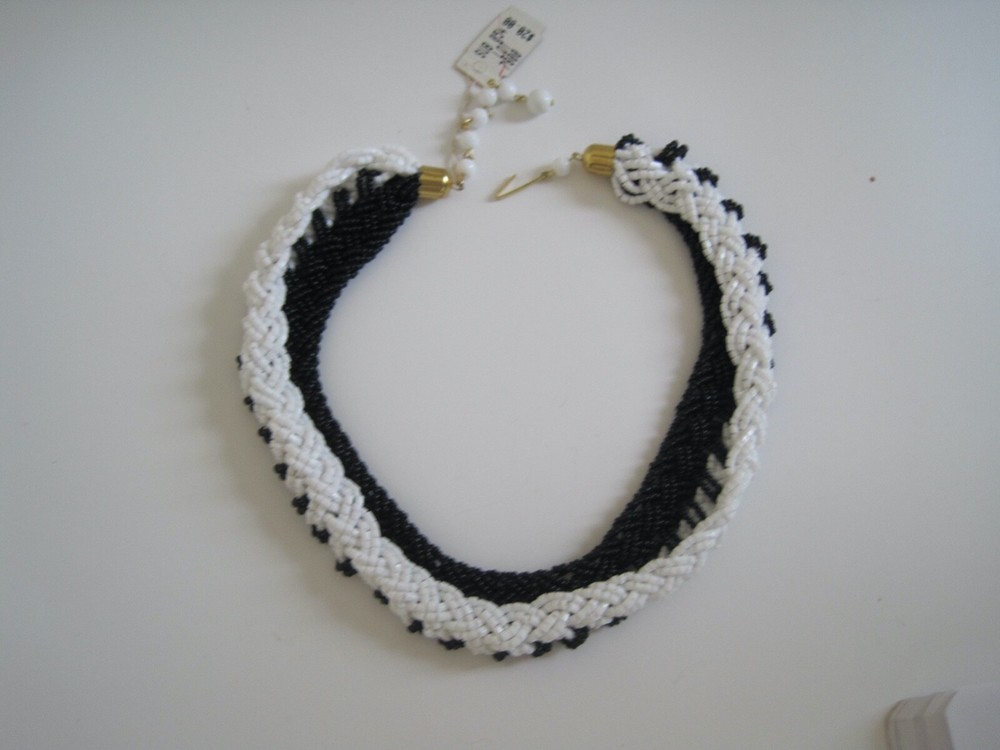 Black White Choker Seed Bead 1990s New