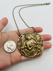 Vintage Style Art Nouveau Fairy Goddess Enchanted Forest Medallion Necklace 18in