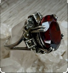 VTG Art Deco Garnet Oval Sterling Silver 925 Cocktail Ring Prong Setting Size 8