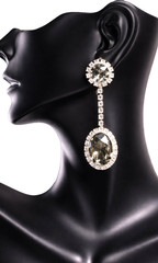 Vintage Rhinestone Drop Earrings Faceted Smoky Gray Crystal Silver Tone Glam