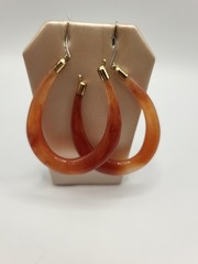 1970s-80s Retro Lucite Amber-Toned Large Crescent Hoop Earrings Pierced 2.5″