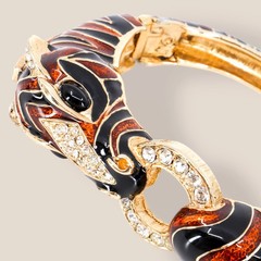CINER, Signed Vintage, 18k Gold Plated, Enamel & Crystal Zebra Bracelet