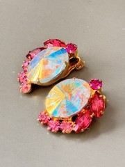 Vtg Verified BOOK SET JULIANA AB Pink Rivoli Brooch/Pend Earring Set