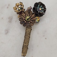 Vintage Repurposed Floral Bouquet Brooch Mixed Metal Lampwork Bead OOAK Handmade