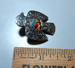 Vintage Thunderbird Pin – Silver‑Tone Metal with Woven Multicolor Inlay 1½ in