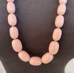 Vintage Necklace 1970’s Pink Lucite Beads, Graduated, Gold-toned Spacers 29 In