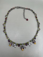 VTG Mary Demarco Multicolor Crystals Rhinestones SilverTone Leaves Necklace
