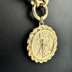 Liberty Coin Charm Brown Aventurine Beaded Gold Tone 21″ Pendant Necklace
