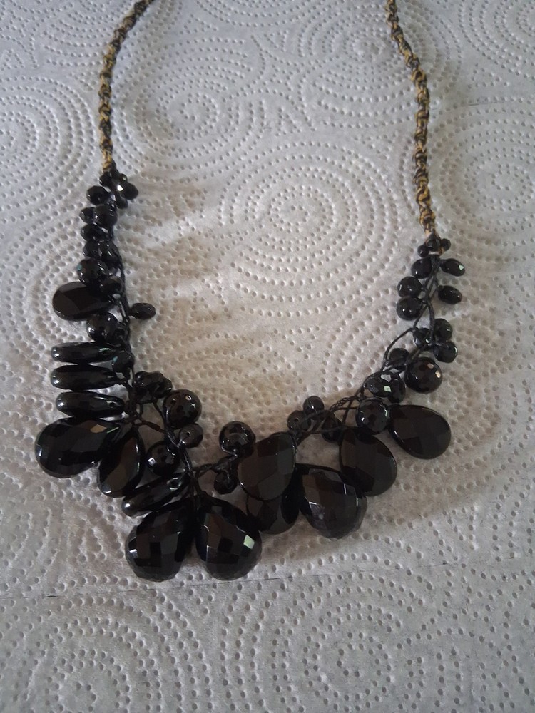 Chan Luu Vintage designer black onyx faceted glass necklace