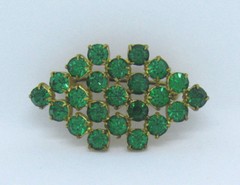 VTG 1950s CZECHOSLOVAKIAN EMERALD CRYSTAL BROOCH 23 CRYSTALS 1 5/8″ LONG