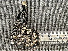 Vintage Enamel Rhinestone Peacock Era Brooch Gold Tone Black Gold Tone Bird Pin