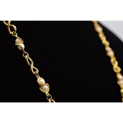 Vintage Pearl Station Necklace White Beaded Chain Gold Tone Linked 1980s Bin2