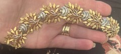 Vtg Crown Trifari Leaf Sprig Dome Two-Tone Choker & Matching 6 3/4” Bracelet Euc