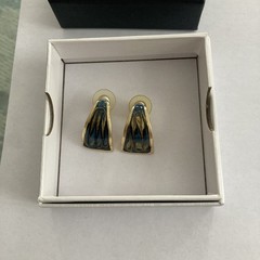 Vintage Earrings Pierced Post Huggie Multicolored Enamel Goldtone 1 Inch…
