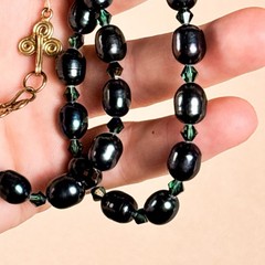 Dyed Peacock Blue Green Freshwater Pearl Necklace Iridescent Cultured Vintage C5