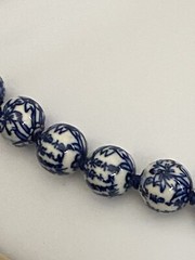 Vintage Chinese Export Blue White Large Porcelain Beaded Necklace Filigree Clasp