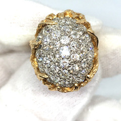 Antique Cluster 14k Yellow White Gold Cocktail Pave 2.70Ct Diamond Ring Estate