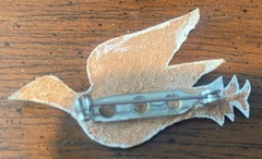 Handmade Bird Brooch Pin Lot of 3 Wood Leather Cardinal Feather Dove Vtg