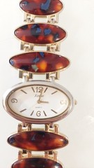Xavier Retro Ladies Wrist Watch Faux Totoiseshell Bracelet Gold Tone 7.25″ Runs