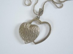 Short 925 FBM Silver Necklace & 835 Silver Pendant Two Hearts 5.9 g/Length 39 cm