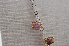 Sterling silver and gold over silver Y drop style necklace purple crystals 19″
