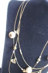 Vintage Floating Necklace 3 Strand Gold Tone Beaded Small Pearls Stones Charms