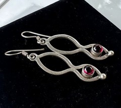 Red Gemstone Dangle Earrings Openwork Design 925 Sterling Silver #20