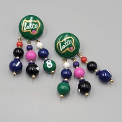 Vintage LOTTO Pierced Earrings Hand Painted Gold tone Dangle 2.5 in