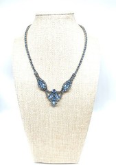 Weiss Silver Sky Blue Rhinestone Choker~Bib Adjustable Necklace(G1)