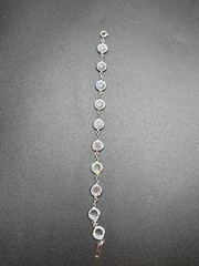 Vintage Silver Tone Clear Crystal Bezel Station Bracelet 7″